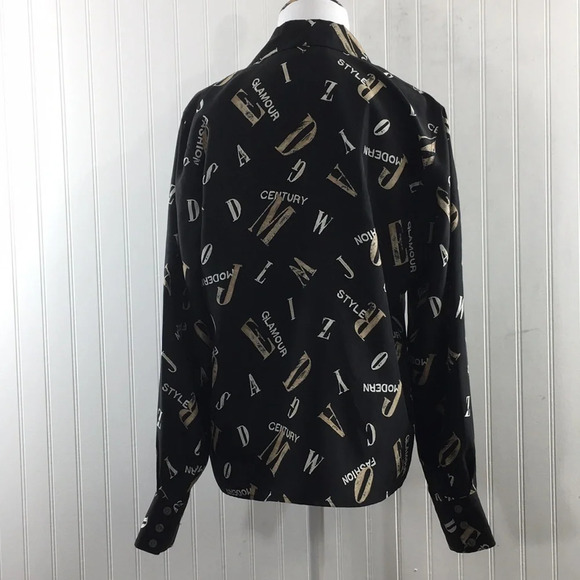 Liz Claiborne VTG 90s Black Cream Printed Button‎ Front Silk Shirt Womens Small - Picture 3 of 11